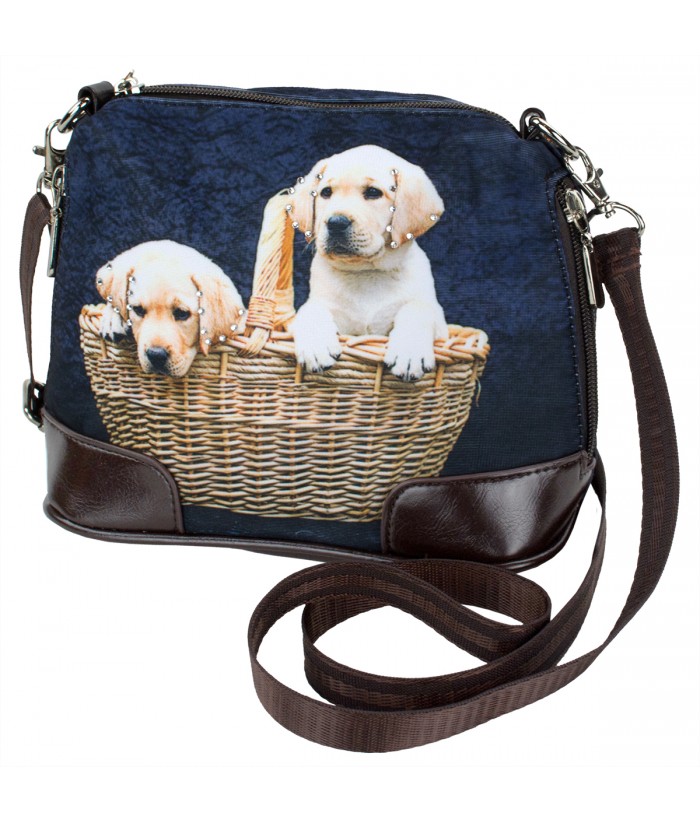 Petit sac bandoulière - 2 bébés Labradors dans le panier